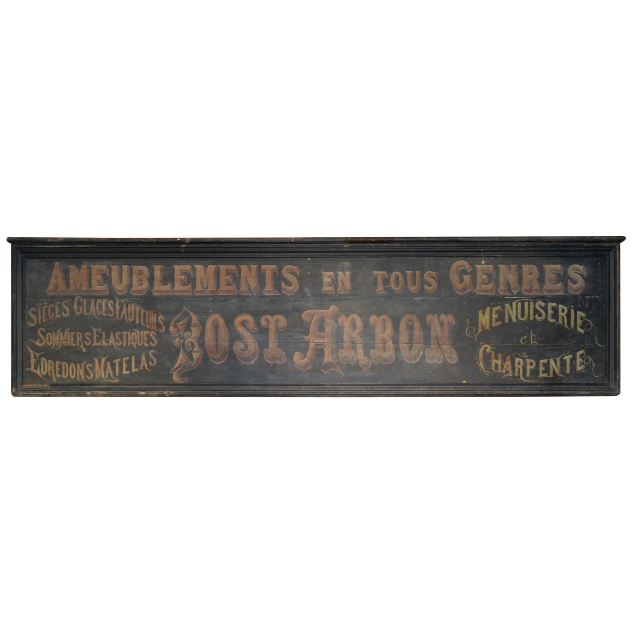 Old Large French Furniture and Carpenter Shop Sign, circa 1920