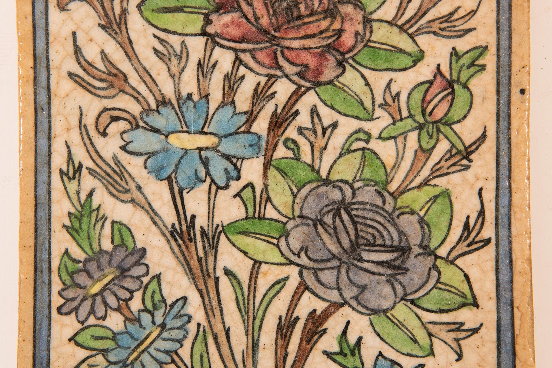 Hand-Painted Old Large Hand Painted Ceramic Tile For Sale