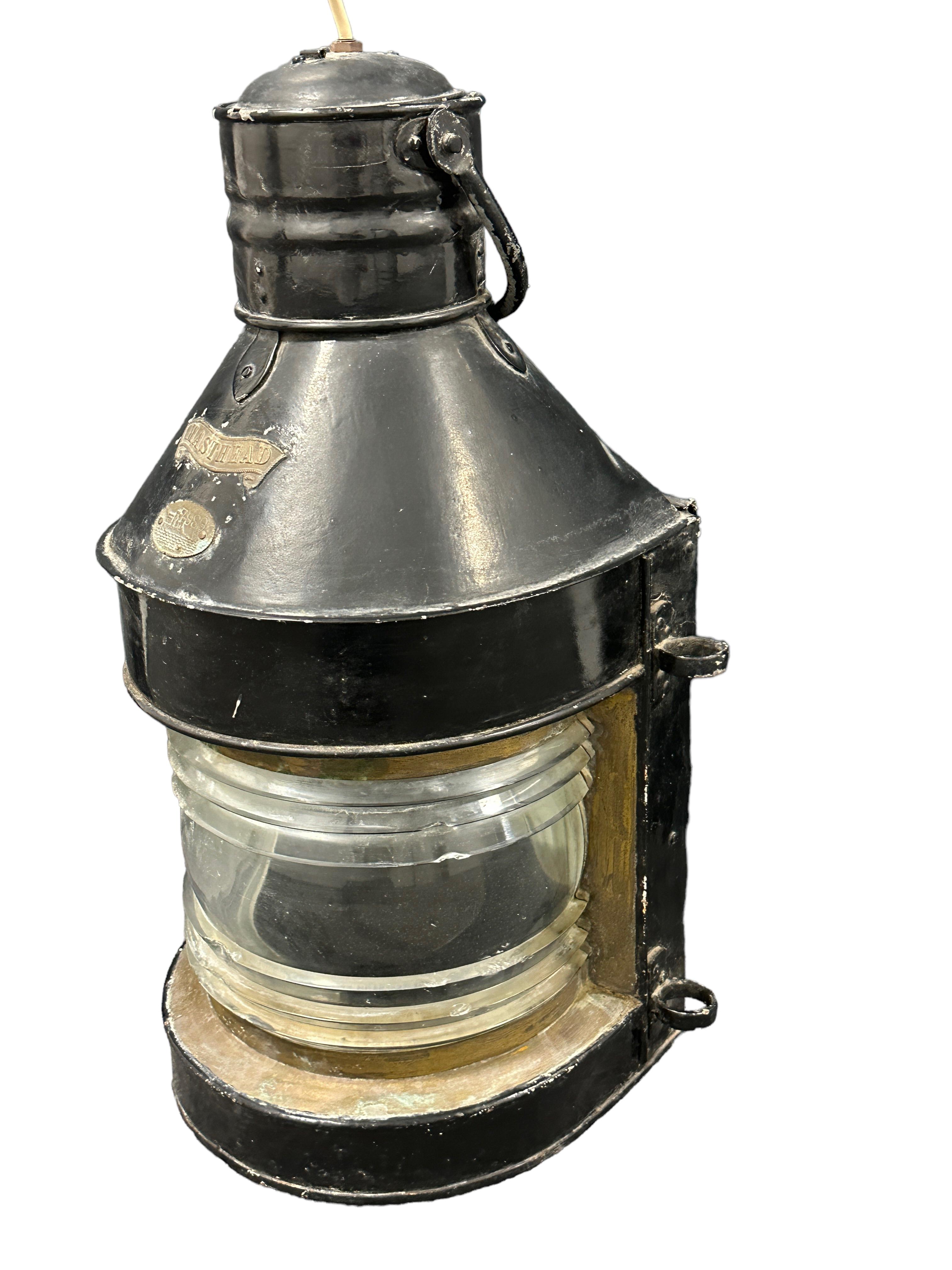 Ancienne grande lampe de bateau nautique Masthead, article de décoration de style industriel vintage en vente 9