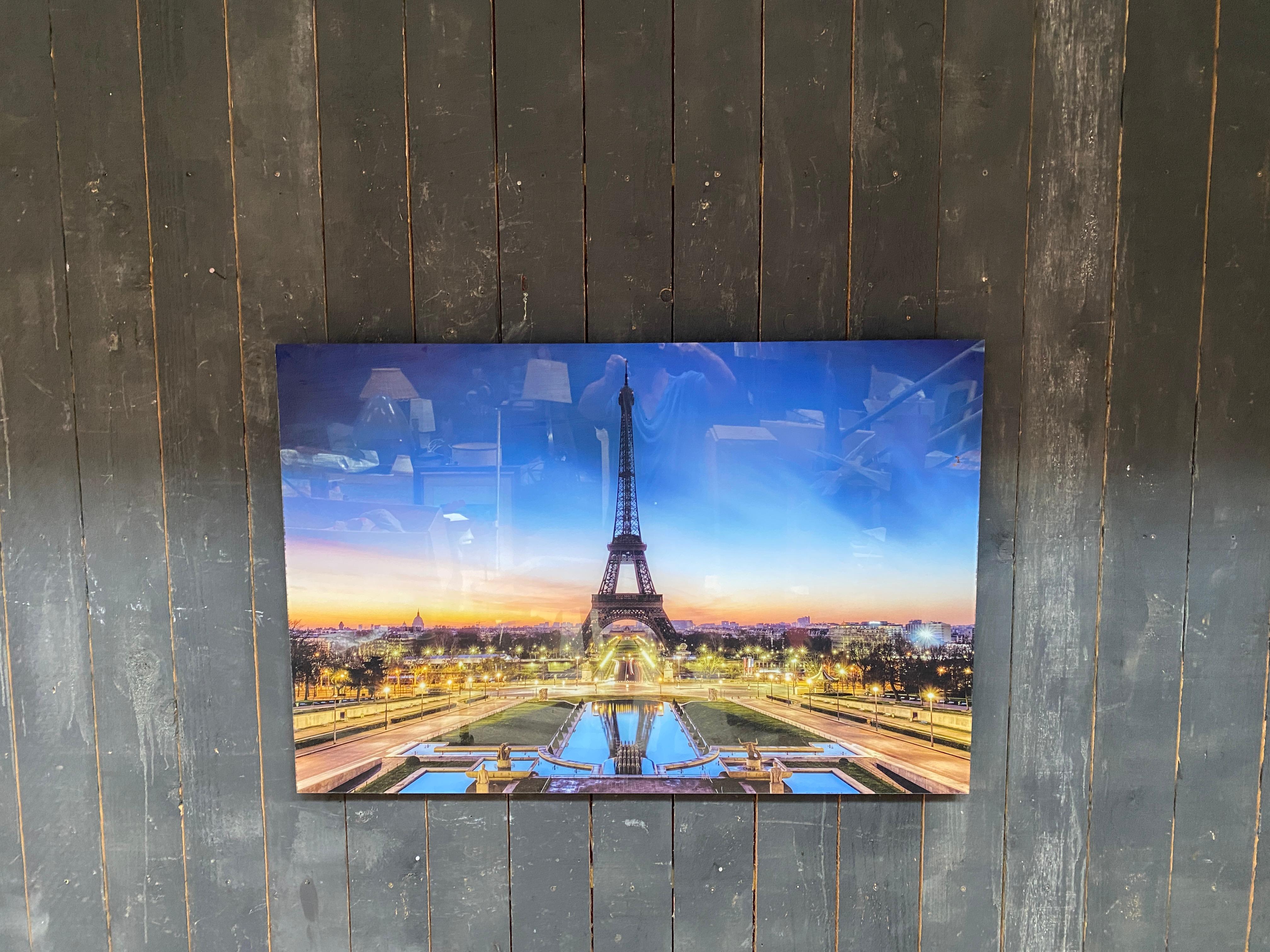 Old large silkscreen print on plexiglass representing the Eiffel Tower
circa 1980