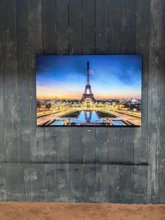 Old large silkscreen print on plexiglass representing the Eiffel Tower
