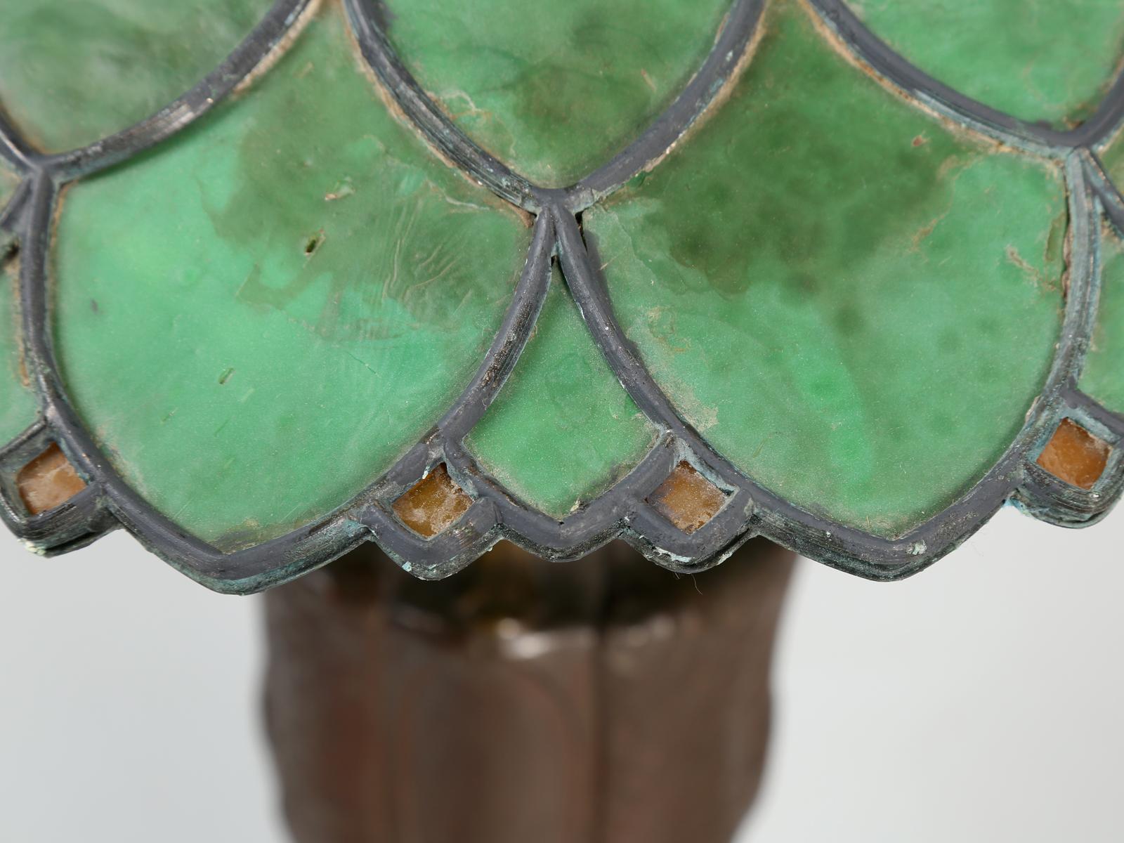 Old Leaded Green Glass Lamp with a Perfect Amount of Patina 3