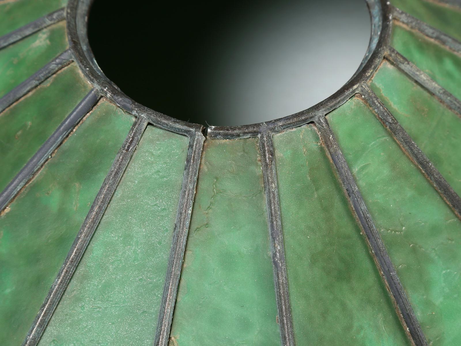 Old Leaded Green Glass Lamp with a Perfect Amount of Patina 4