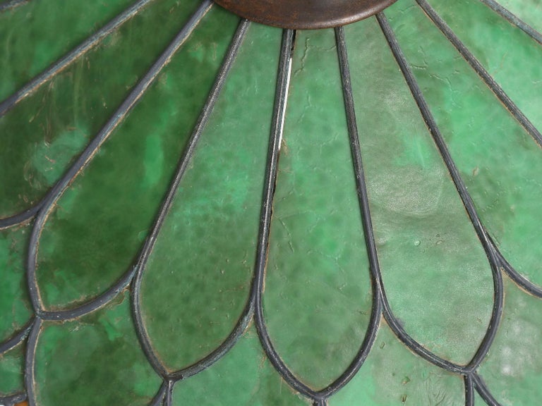 Hand-Crafted Old Leaded Green Glass Lamp with a Perfect Amount of Patina For Sale