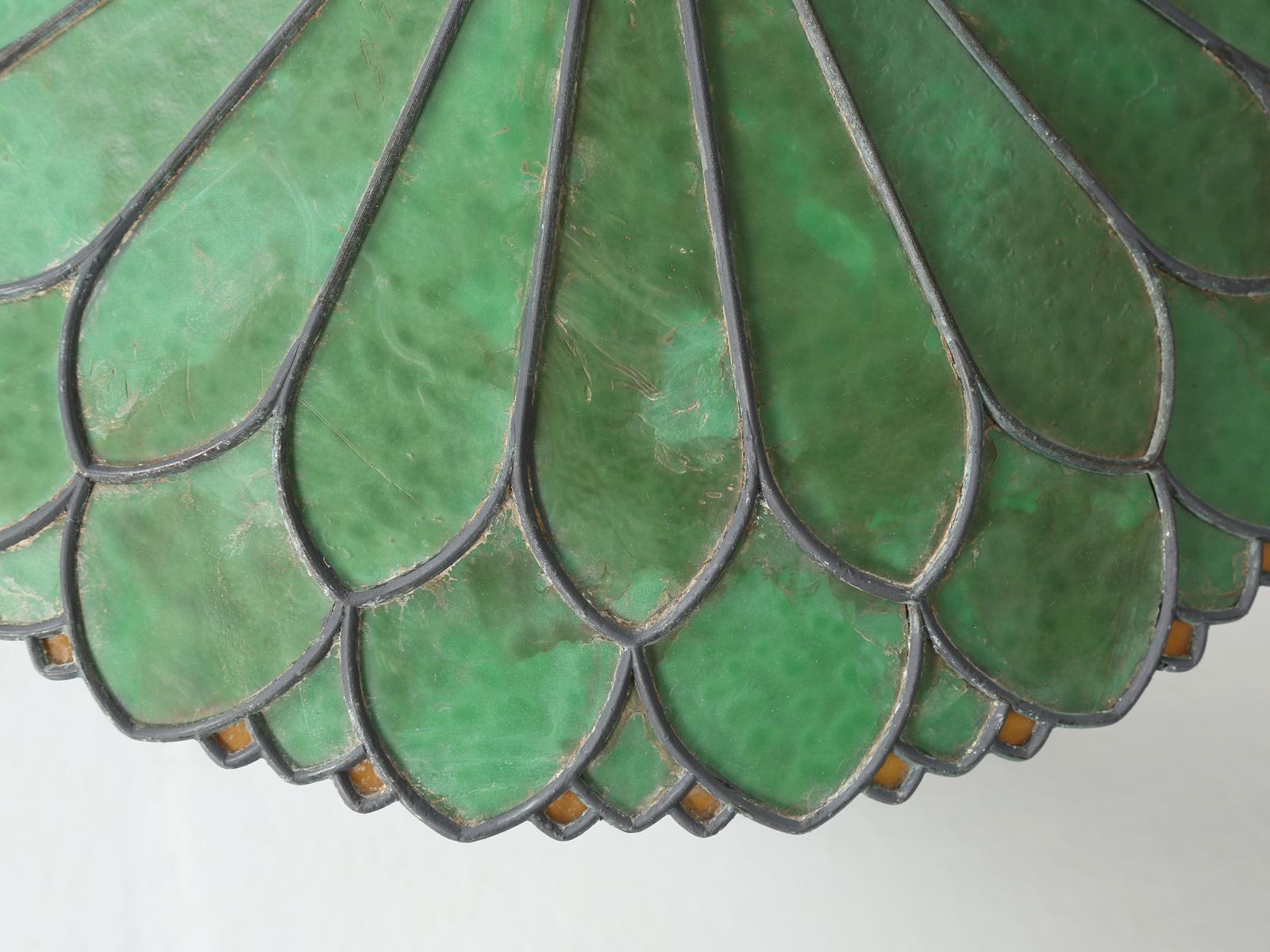 Hand-Crafted Old Leaded Green Glass Lamp with a Perfect Amount of Patina