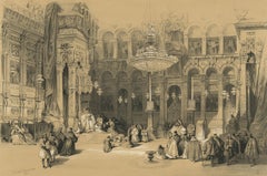 Old Lithograph depicting the Greek Chapel of the Holy Sepulchre, 1845