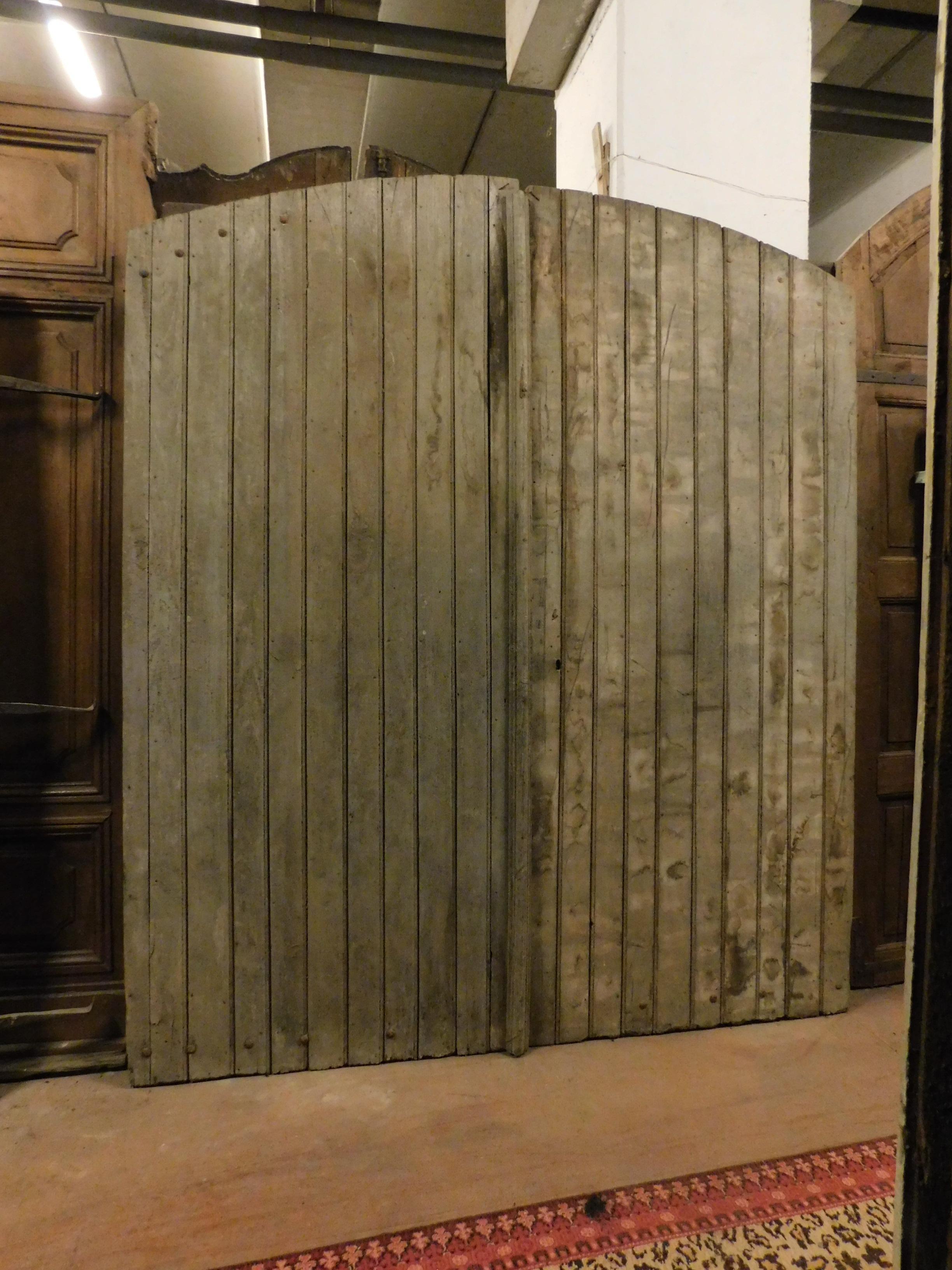 Italian Old Main Door in Rustic Mixed Woods, Patinated Slats, Late 19th Century, Italy For Sale