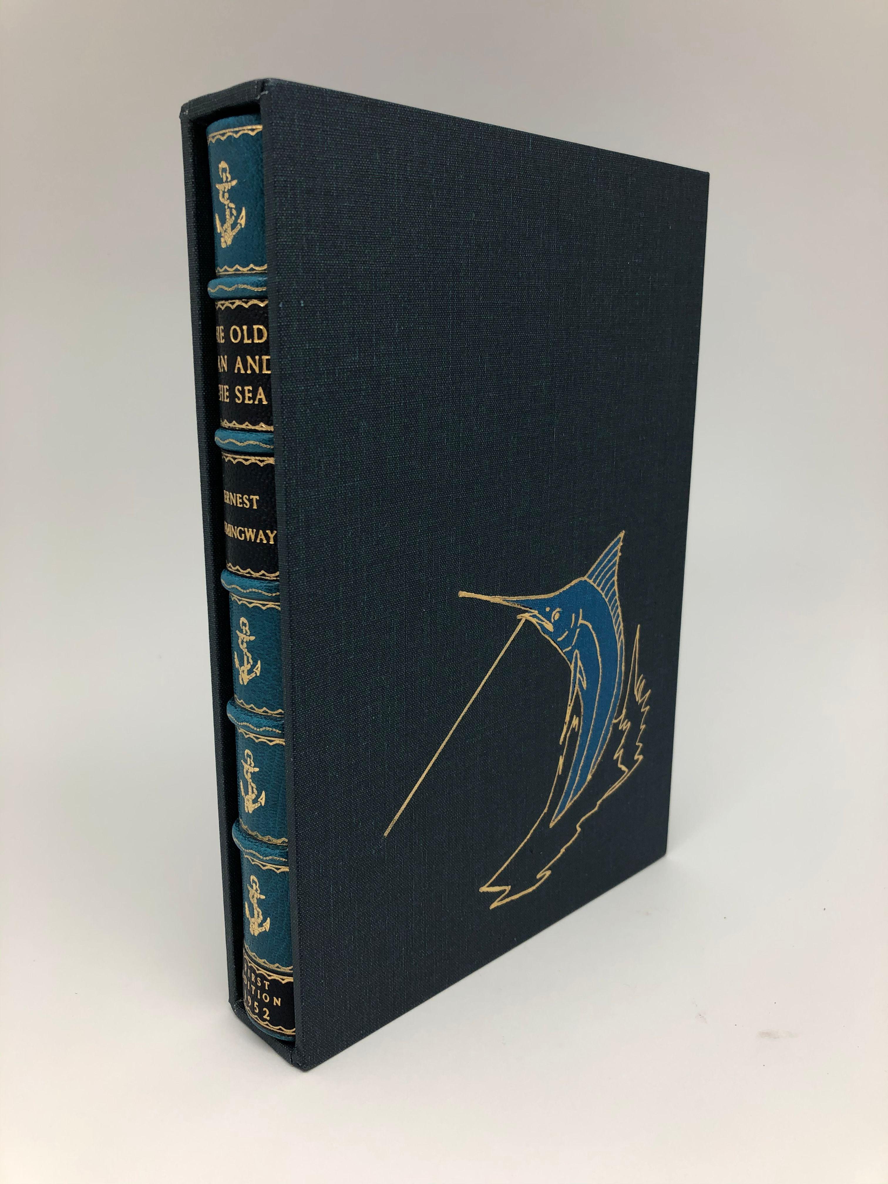 Hemingway, Ernest, The Old Man and the Sea. 1952, New York: Charles Scribner's Sons. First Edition. Rebound in blue Morocco leather with custom slipcase.

Bearing the publisher’s signature “A” this is a stated first edition, of which, only 50,000
