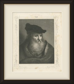Old Man with Fur and Beret by Appold after Flinck, Steel Engraving, circa 1850