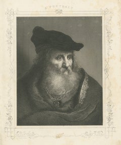 Old Man with Fur and Beret by Appold after Flinck, Steel Engraving, circa 1850