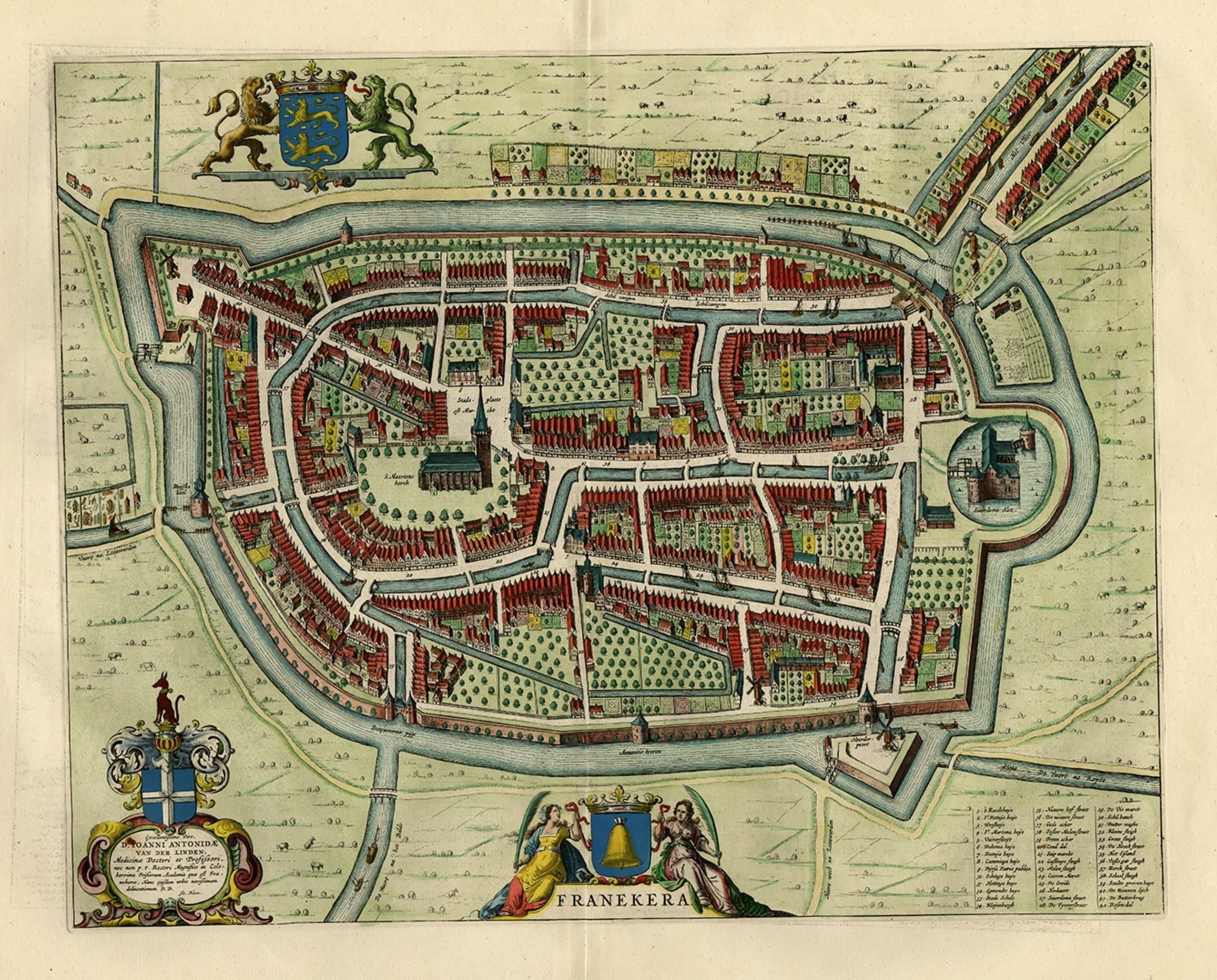 Alte Karte von Blaeu der Stadt Franeker, Friesland, Niederlande, 1649 im Zustand „Gut“ im Angebot in Langweer, NL
