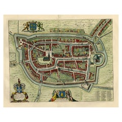 Ancienne carte de Blaeu de la ville de Franeker, Friesland, Pays-Bas, 1649