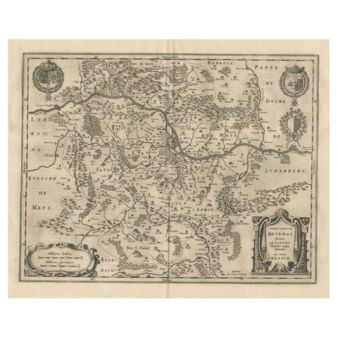 Old Map Focusing on the Wine Region of Metz, the Moselle Region of France, 1657