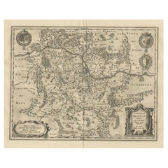 Carta geografica antica incentrata sulla regione vinicola di Metz, nella regione della Mosella in Francia, 1657