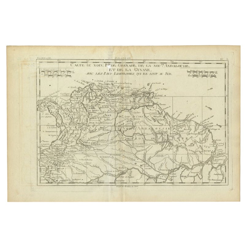 Carte ancienne de Guiana, Colombie, Venezuela, Andalusie en Amérique du Sud  par Bonne, vers 1780