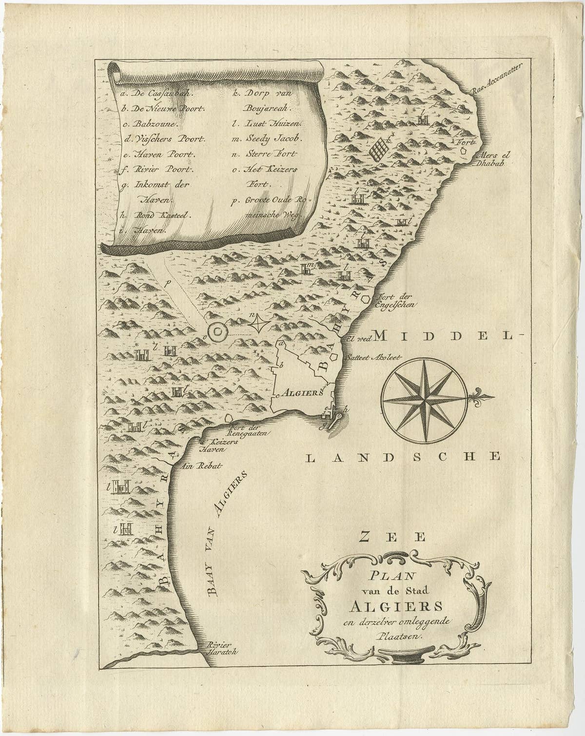 Old Map of Algiers, with Surrounding Cities and the Bay of Algiers, 1773