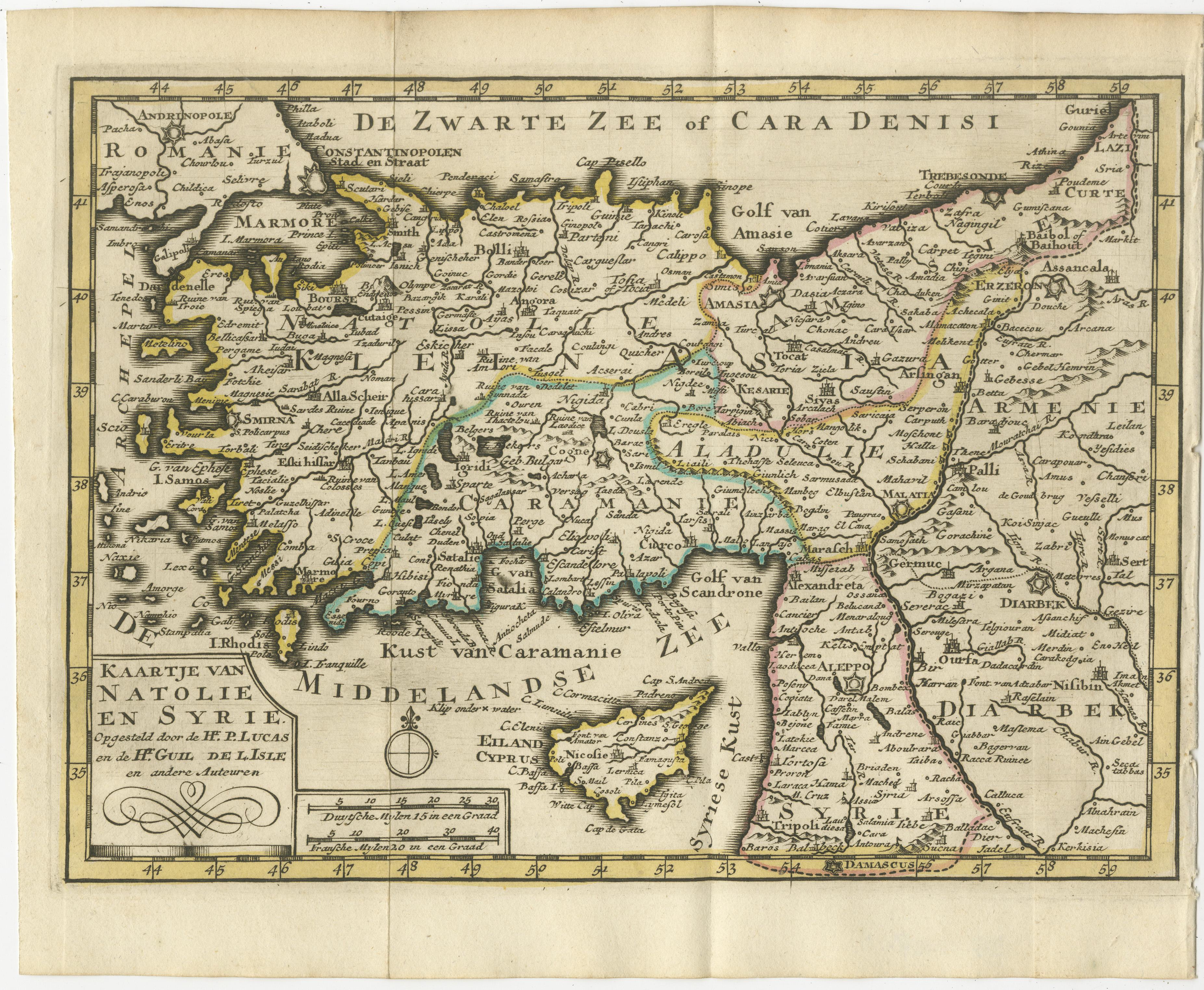Carte ancienne d'Anatolie, faisant partie de la Turquie, d'Arménie et de Syrie d'aujourd'hui, 1745 Bon état - En vente à Langweer, NL