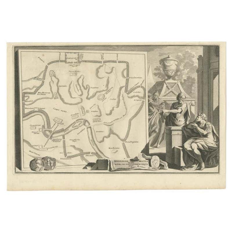 Old Map of Ancient Rome Illustrating Major Monuments and the Seven ...