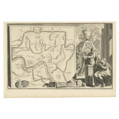 Old Map of Ancient Rome Illustrating Major Monuments and the Seven Hills, c.1704