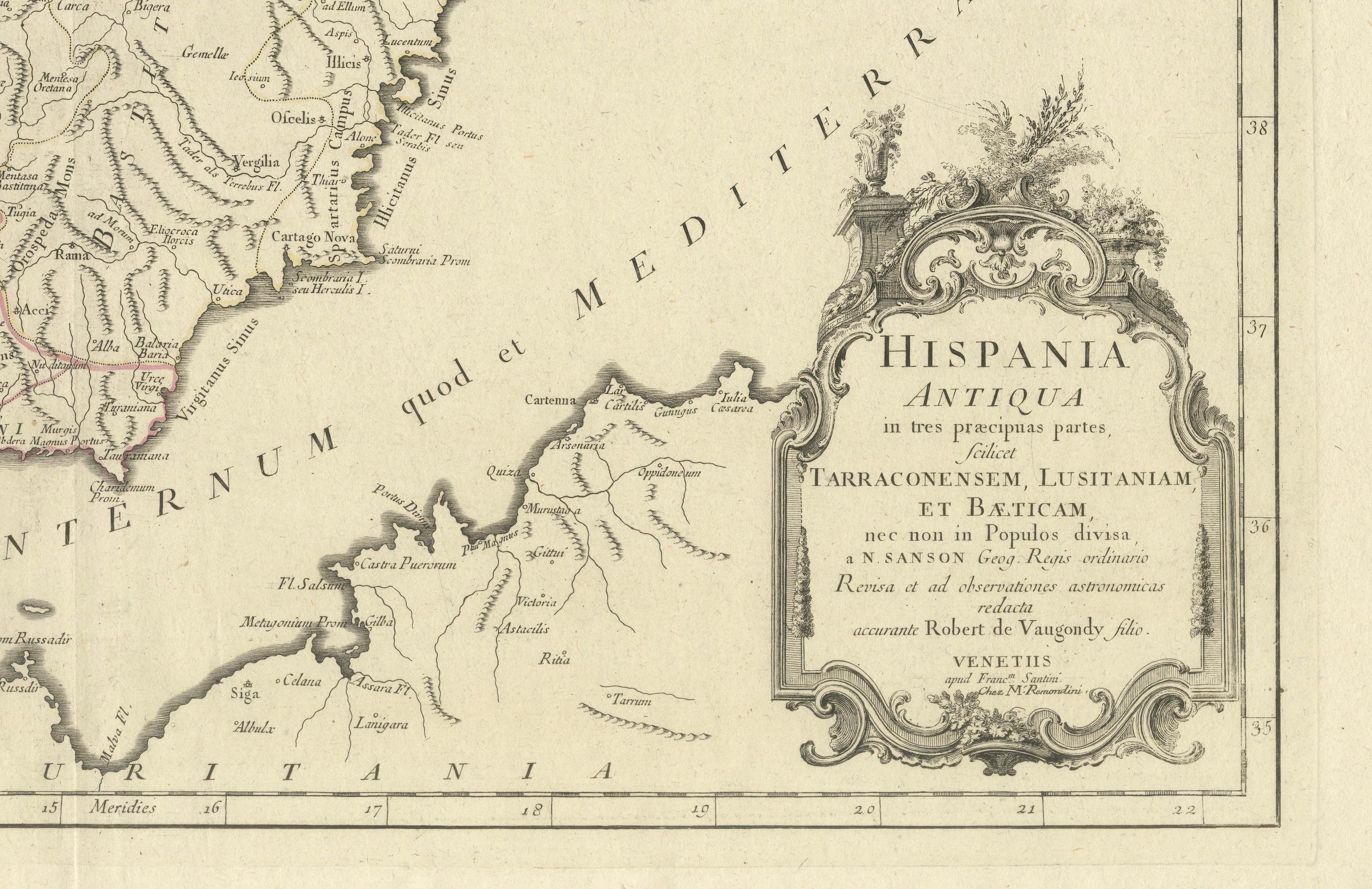 18th Century Old Map of Ancient Spain and Portugal – Hispania Antiqua Featuring Roman Cities For Sale