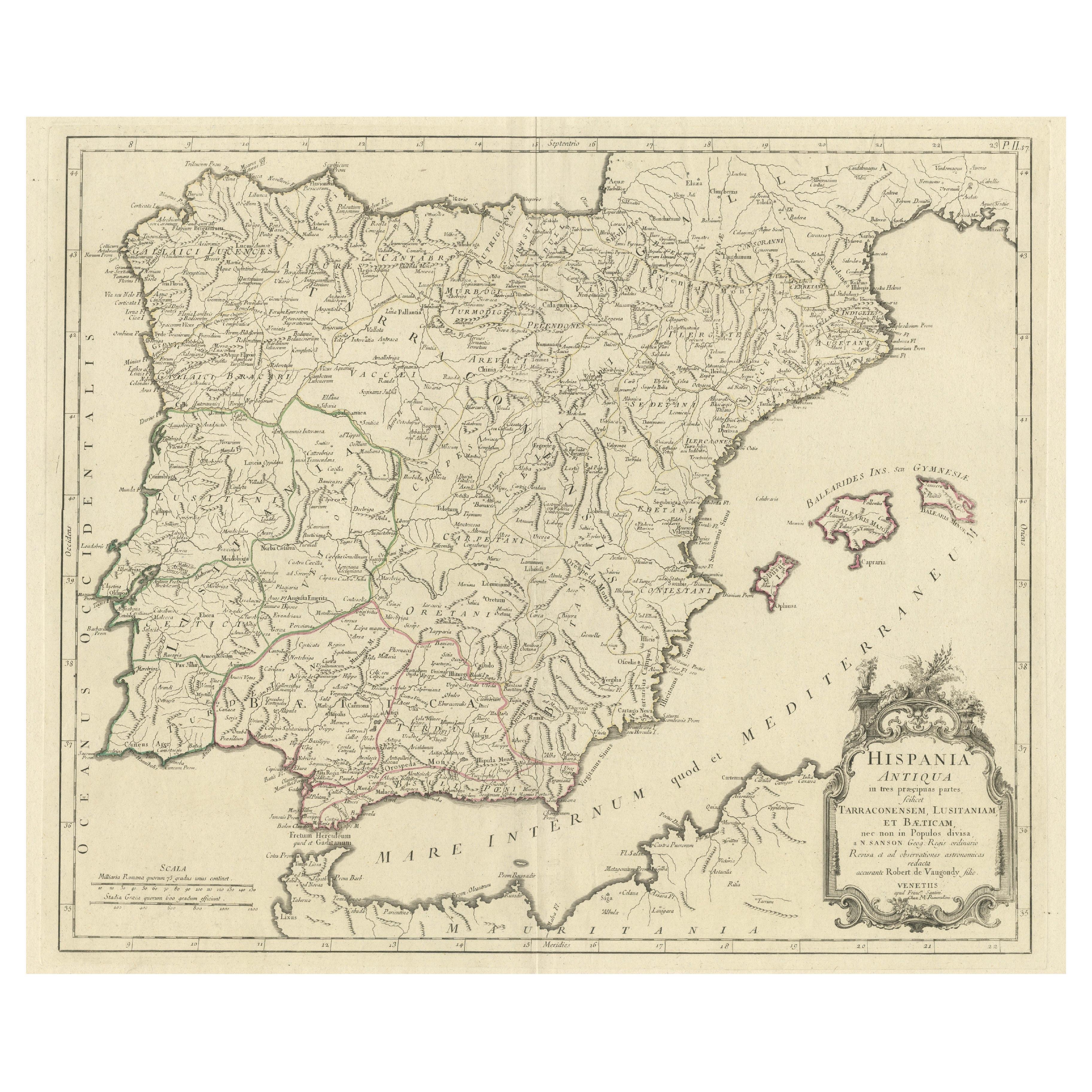 Old Map of Ancient Spain and Portugal – Hispania Antiqua Featuring Roman Cities