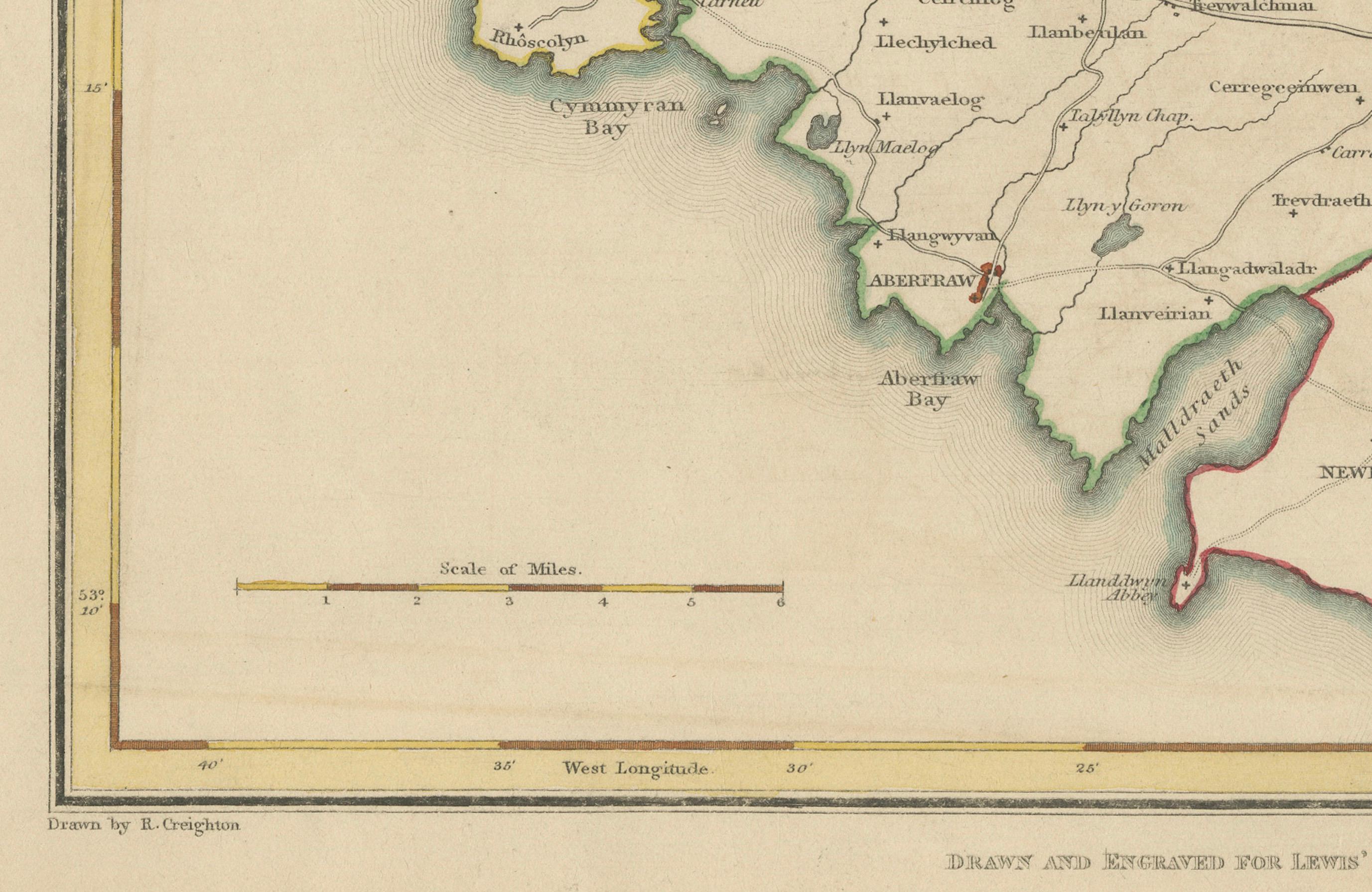 Papier Ancienne carte d'Anglesey 1844 - Beaumaris Holyhead Llanerchymedd Amlwch Llangefni en vente