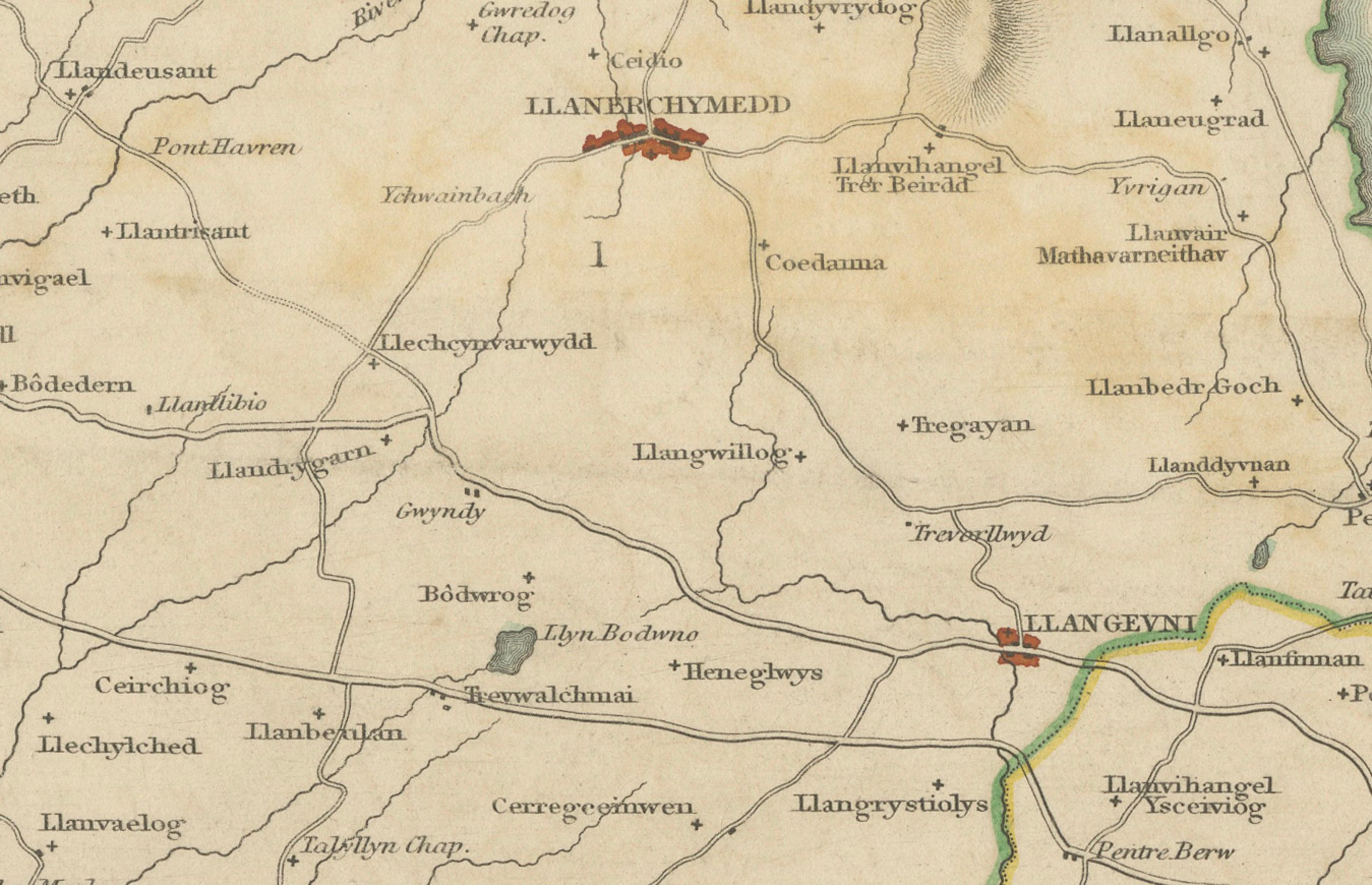 Ancienne carte d'Anglesey 1844 - Beaumaris Holyhead Llanerchymedd Amlwch Llangefni en vente 1