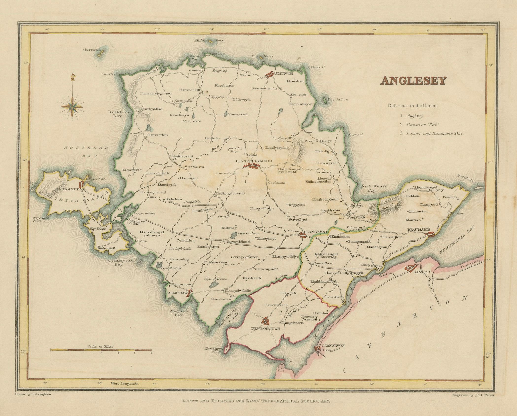 Ancienne carte d'Anglesey 1844 - Beaumaris Holyhead Llanerchymedd Amlwch Llangefni en vente 2
