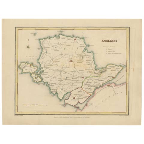 Old Map of Anglesey 1844 – Beaumaris Holyhead Llanerchymedd Amlwch Llangefni