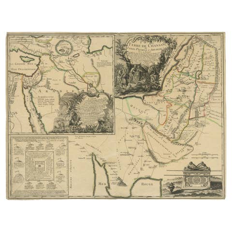 Old Map of Arabian Peninsula and Canaan, Highlighting Biblical Territories, 1750
