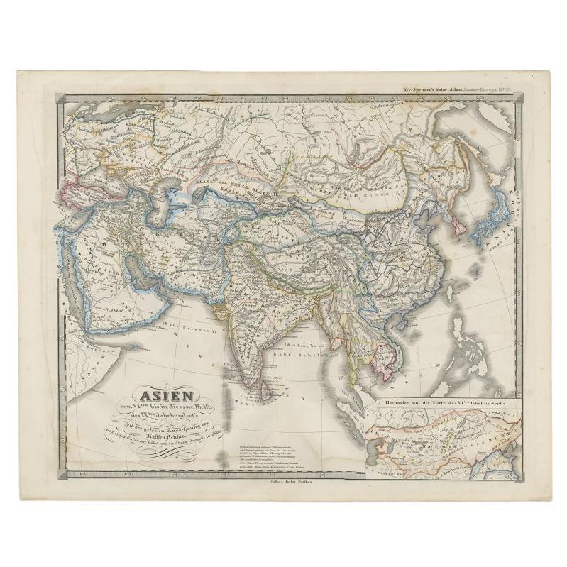 Old Map of Asia Depicting Asia in the 6th through the 9th Centuries, ca. 1855 For Sale
