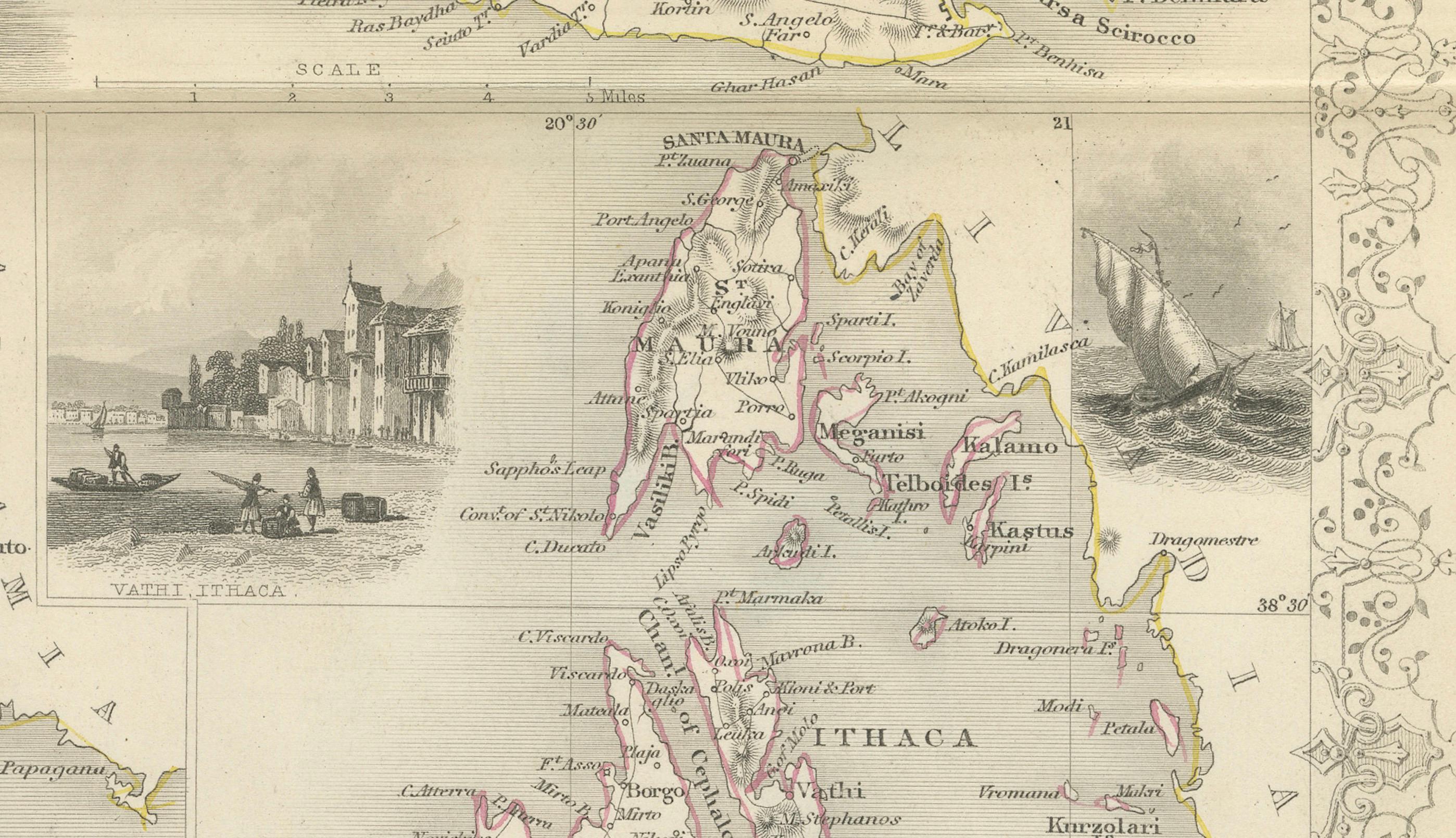 Old Map of British Mediterranean Territories mit Bildern historischer Stätten, 1851 im Zustand „Gut“ im Angebot in Langweer, NL