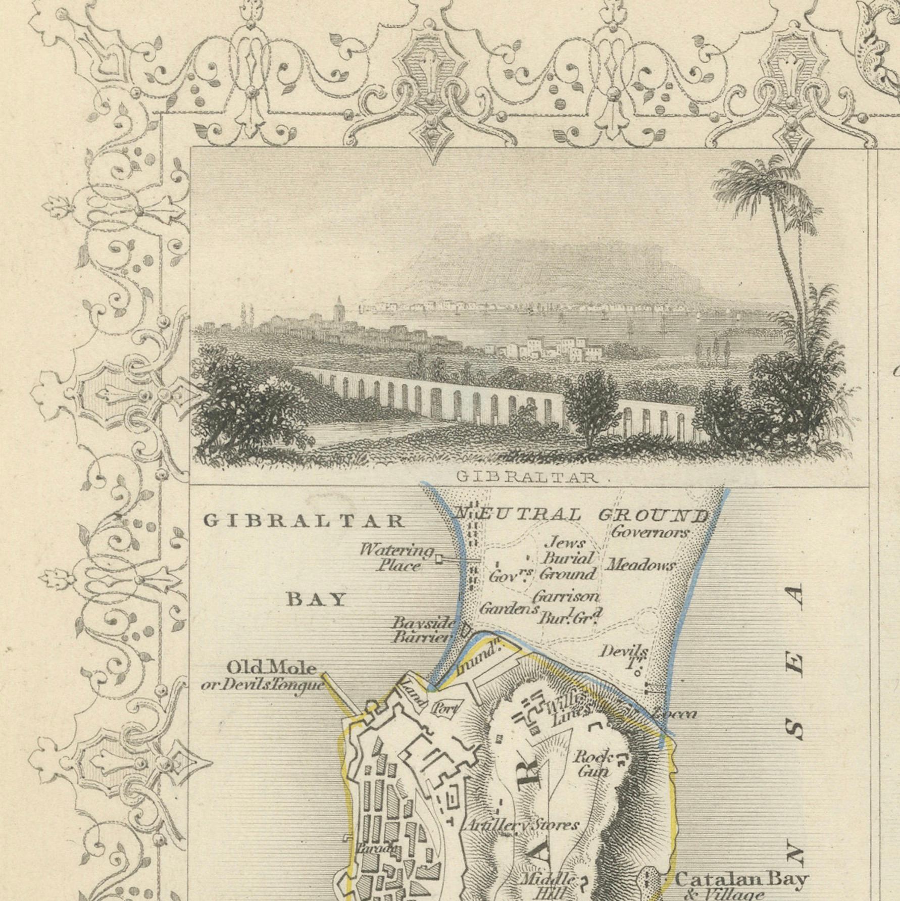 Old Map of British Mediterranean Territories mit Bildern historischer Stätten, 1851 (Papier) im Angebot