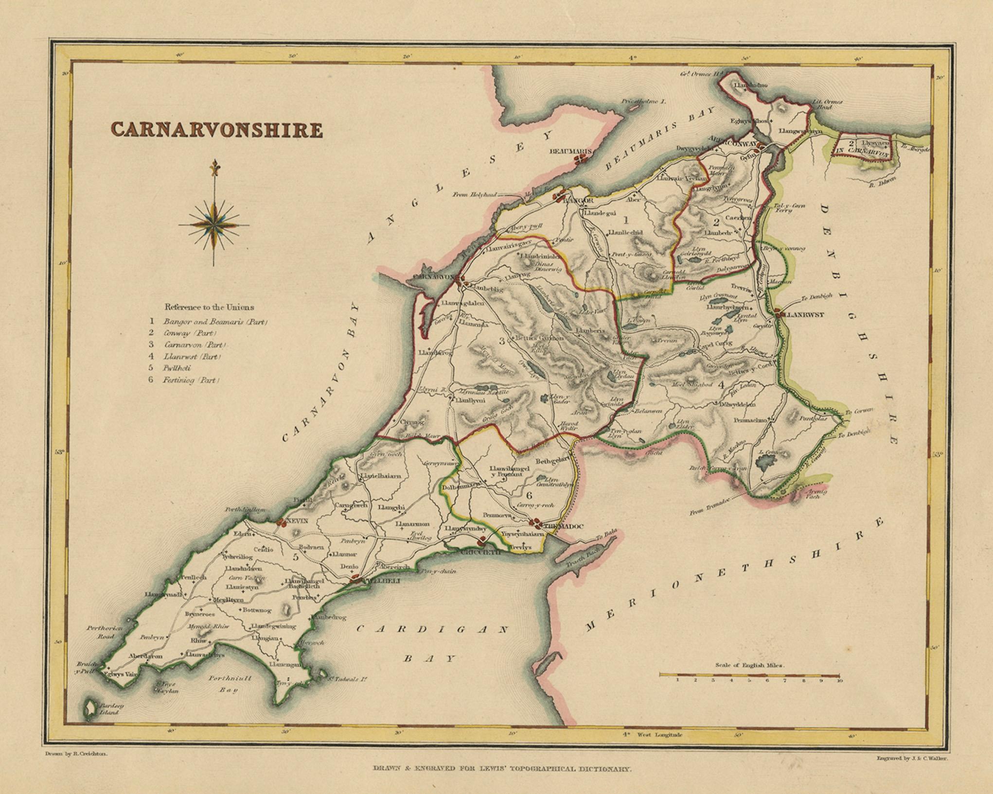 Old Map of Carnarvonshire 1844 – Caernarfon Bangor Pwllheli Beaumaris Bay For Sale 1
