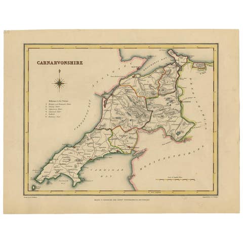 Old Map of Carnarvonshire 1844 – Caernarfon Bangor Pwllheli Beaumaris Bay