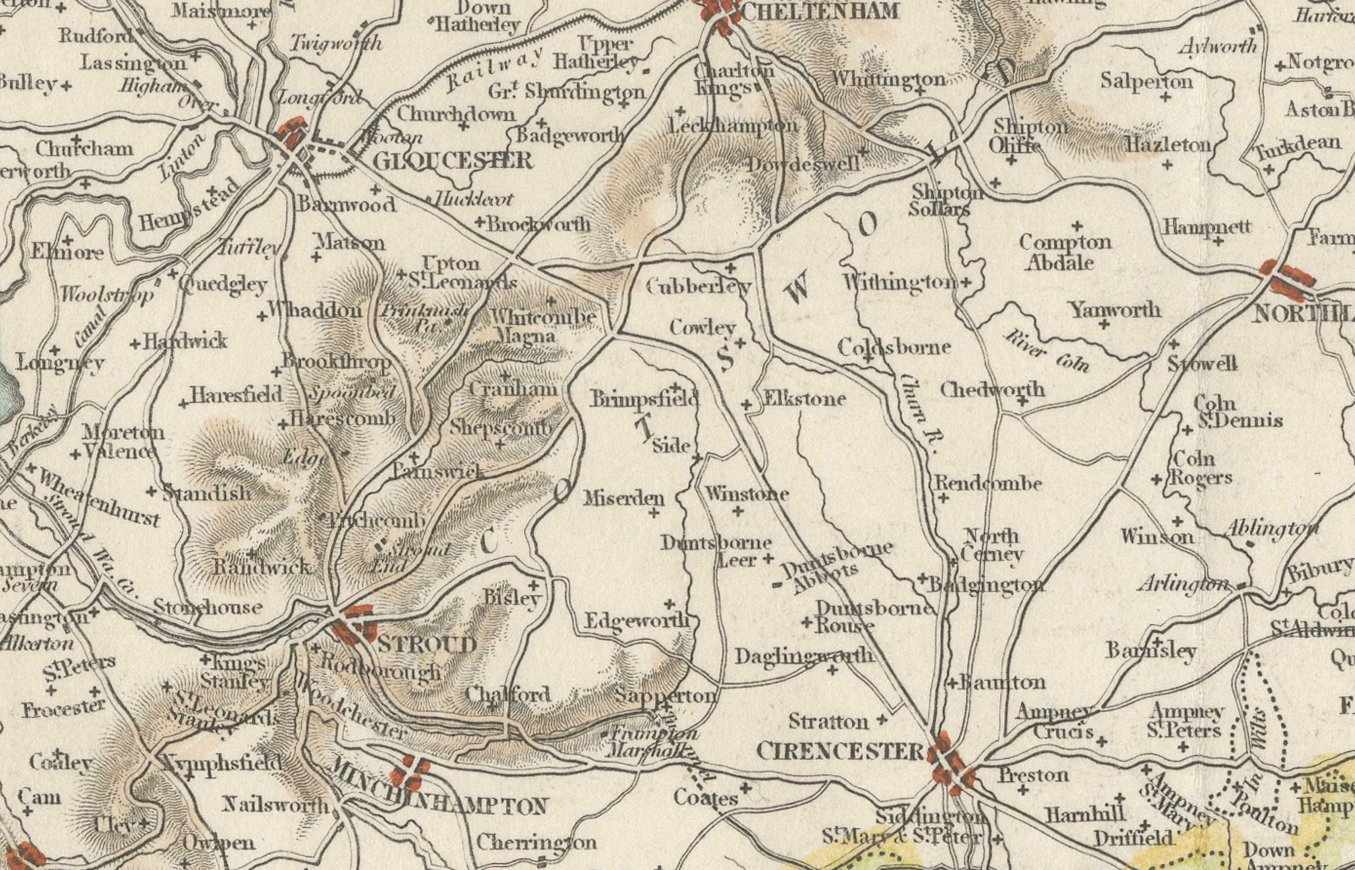 Old Map of Gloucestershire by Samuel Lewis 1844 – Gloucester, Cheltenham, Bristo For Sale 1