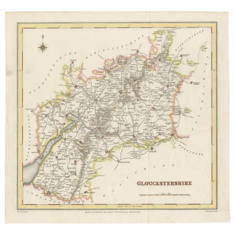 Old Map of Gloucestershire by Samuel Lewis 1844 – Gloucester, Cheltenham, Bristo
