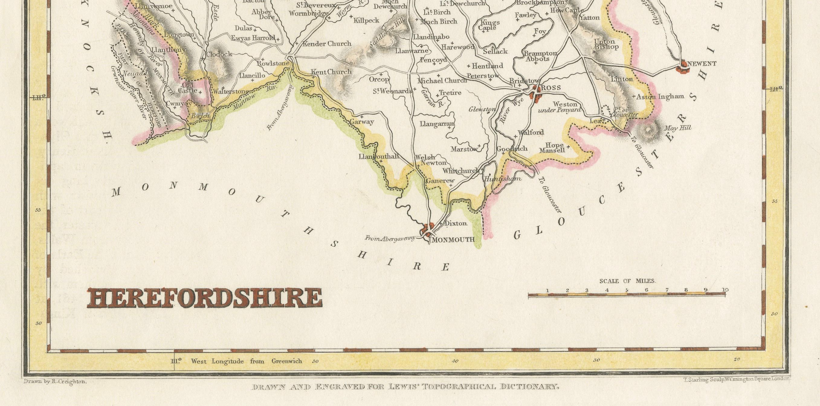 Old Map of Herefordshire 1844 – Hereford Leominster Ross-on-Wye Kington Bromyard For Sale 1