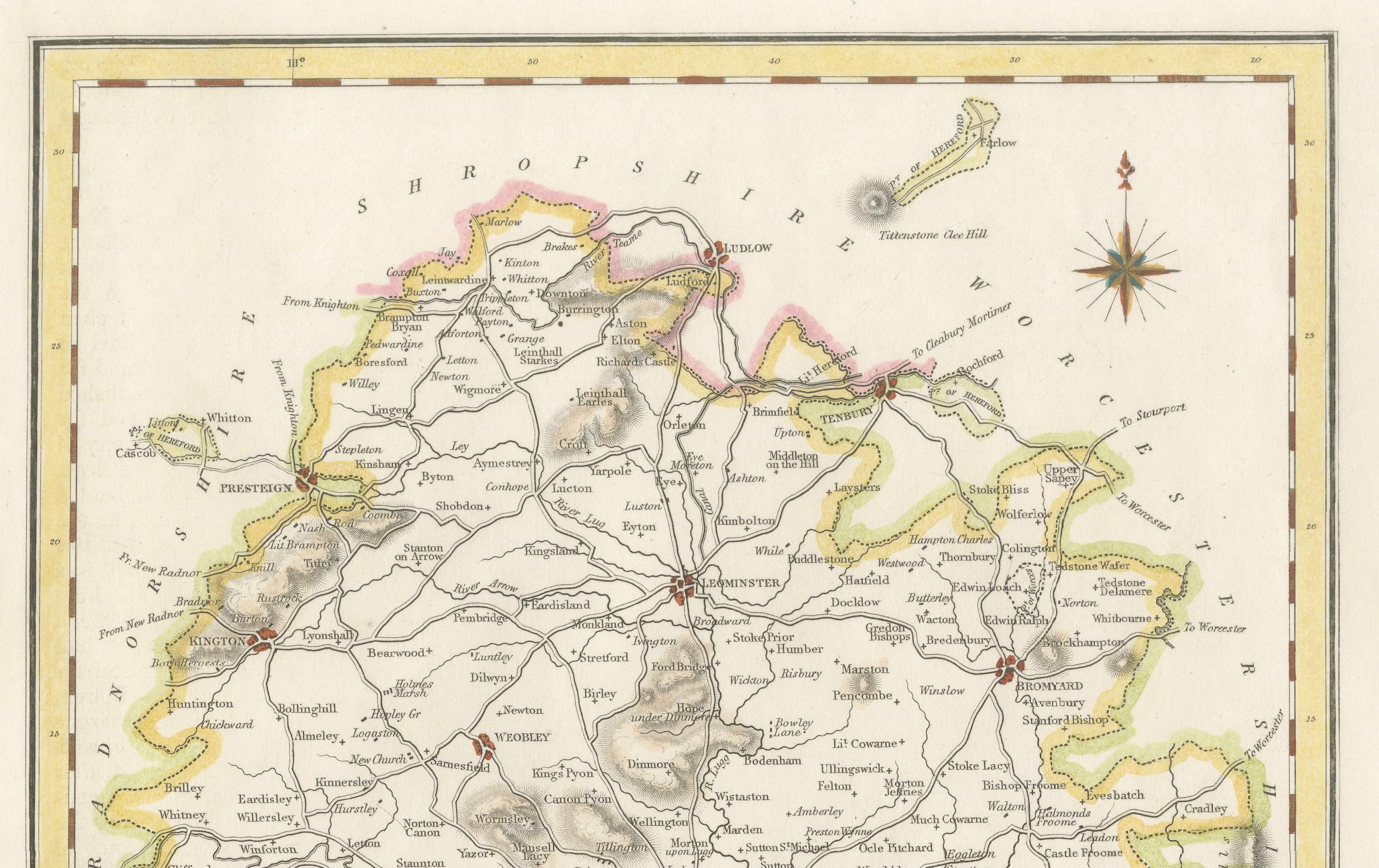 Old Map of Herefordshire 1844 – Hereford Leominster Ross-on-Wye Kington Bromyard For Sale 2