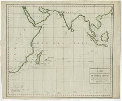 Old Map of Indian Ocean & Sumatra, Java, Borneo, India, Arabia, Africa, c.1783