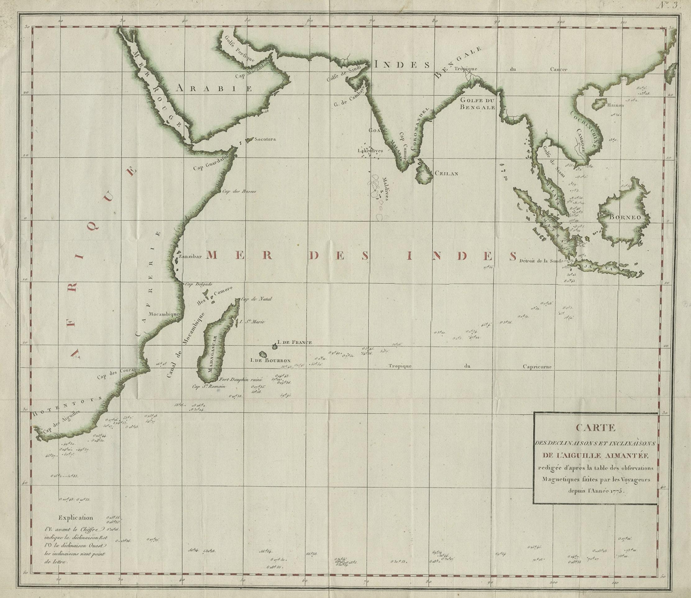 Carte ancienne de l'océan Indien et du Sumatra, Java, Borneo, Inde, Arabie, Afrique, vers 1783 Bon état - En vente à Langweer, NL
