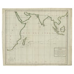 Old Map of Indian Ocean & Sumatra, Java, Borneo, India, Arabia, Africa, c.1783