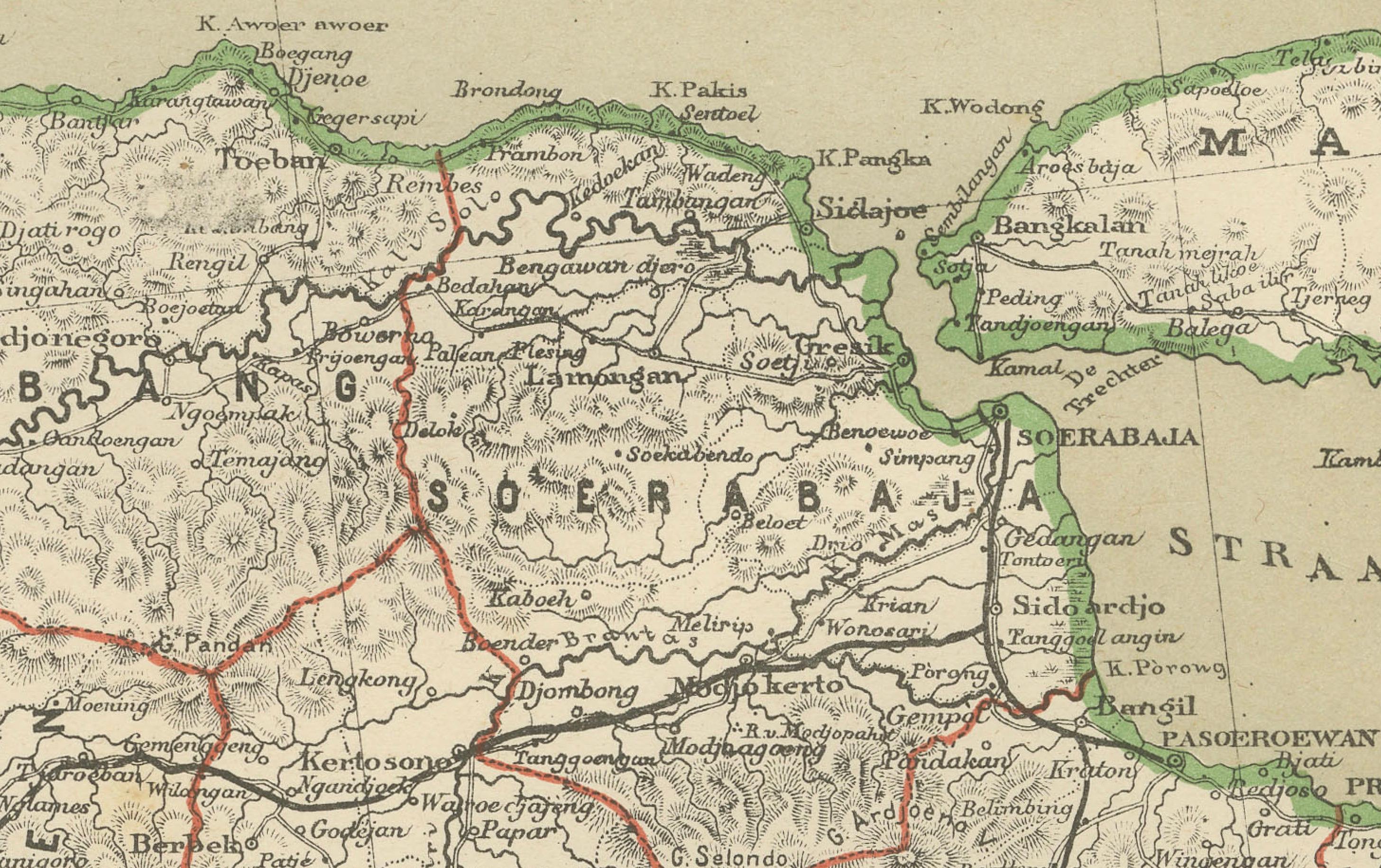 Mapa antiguo de Java, Madura y Bali - Cartografía colonial de las Indias Orientales Holandesas, 1884 en venta 4