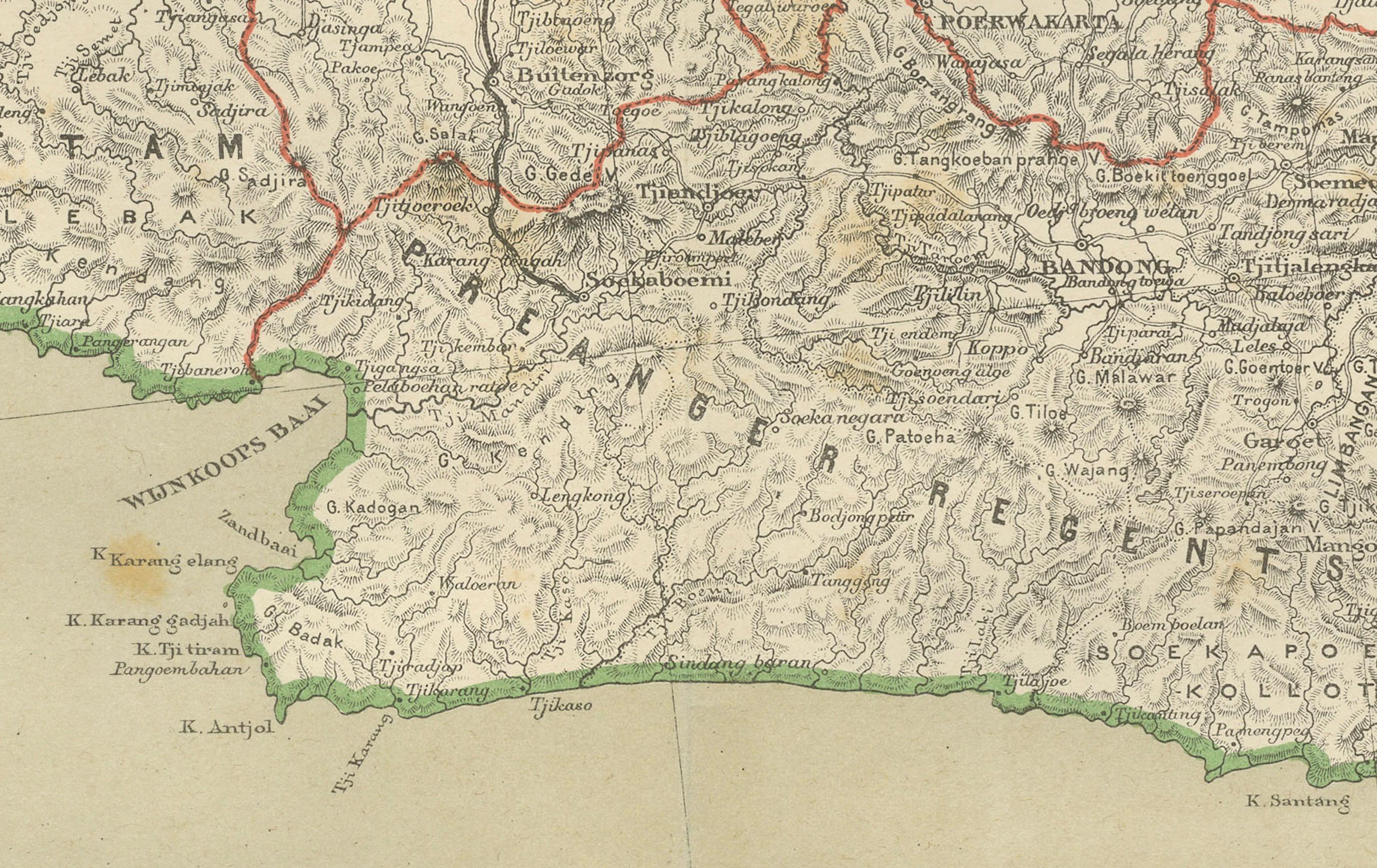 Mapa antiguo de Java, Madura y Bali - Cartografía colonial de las Indias Orientales Holandesas, 1884 Papel en venta