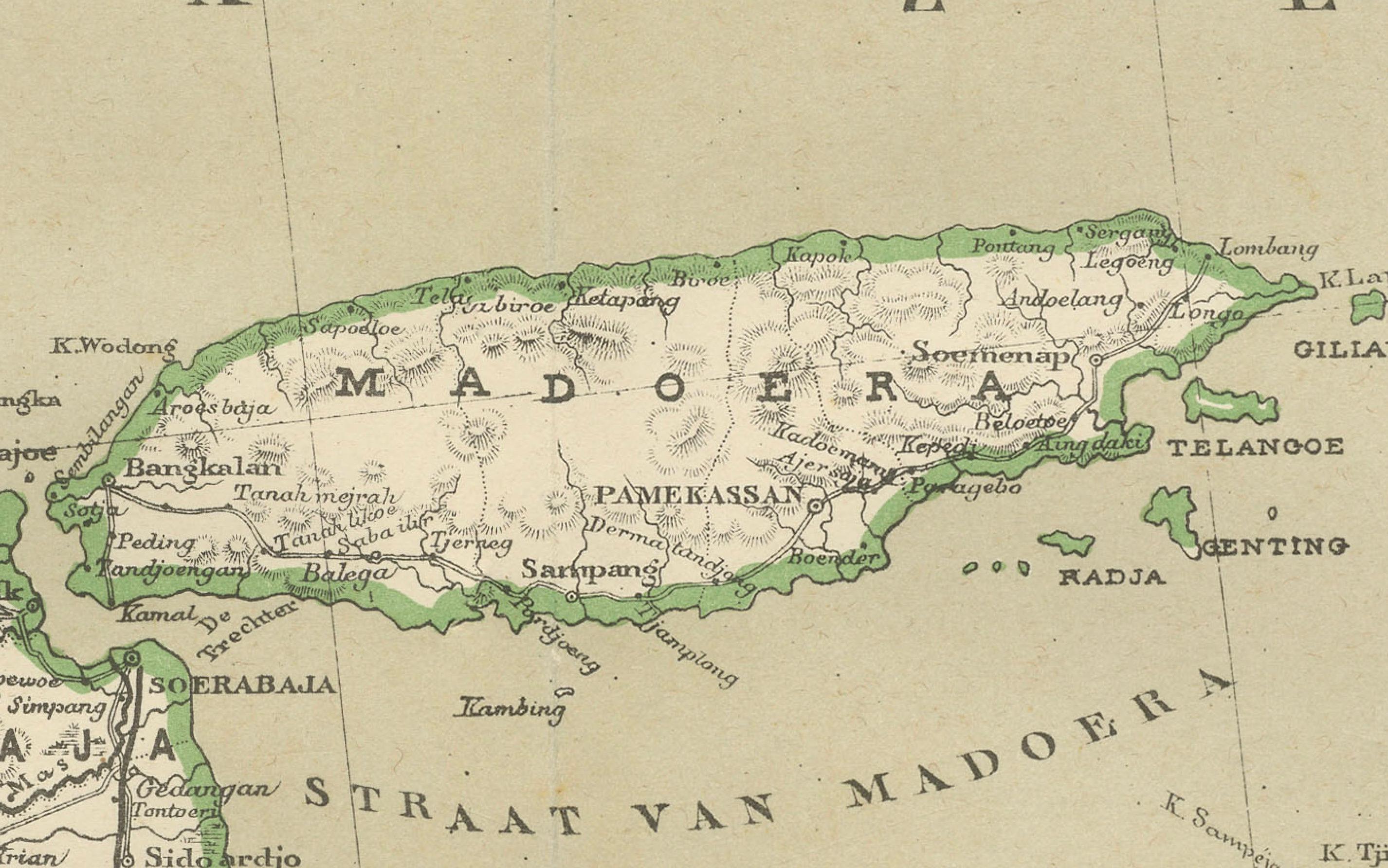 Mapa antiguo de Java, Madura y Bali - Cartografía colonial de las Indias Orientales Holandesas, 1884 en venta 3