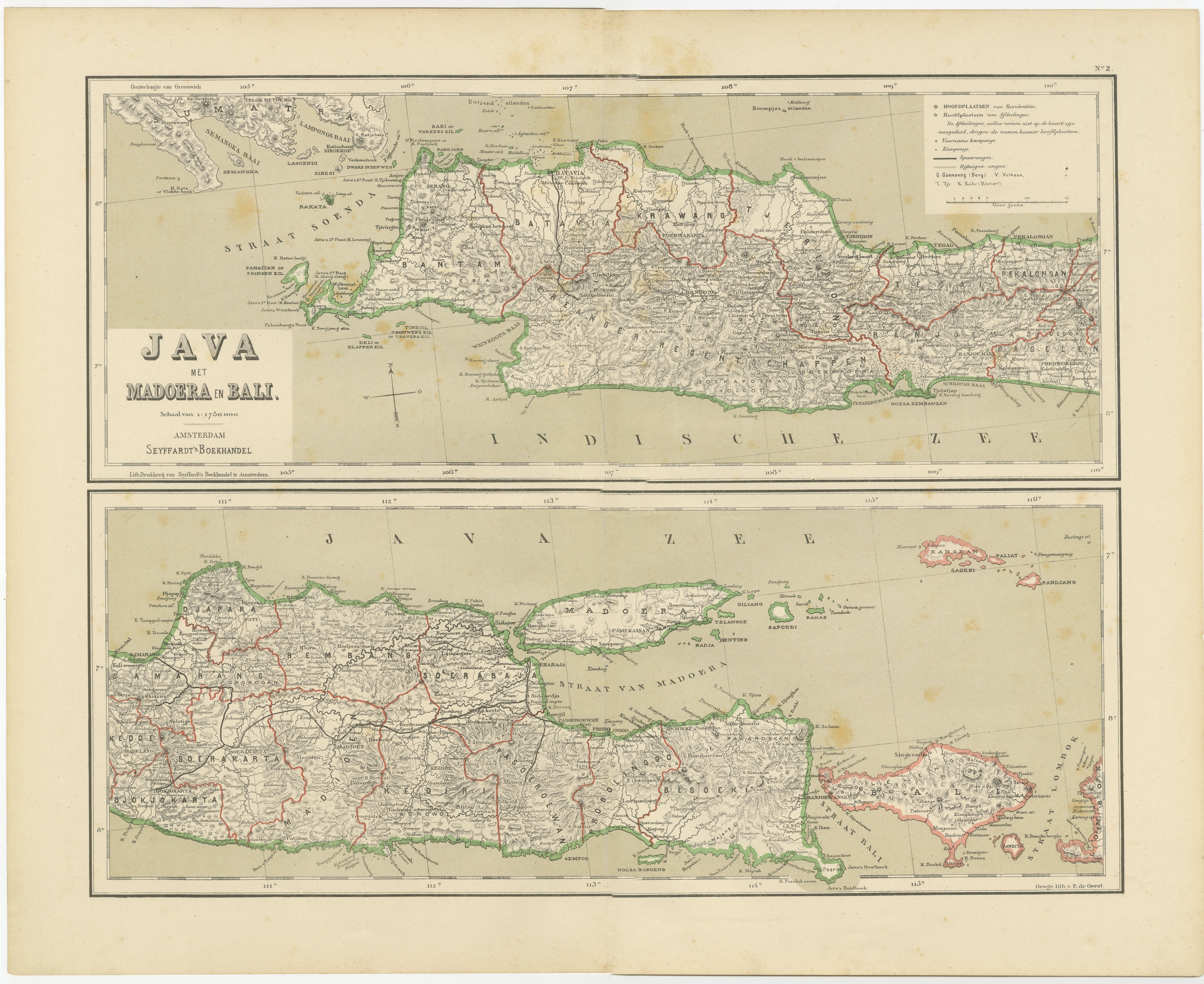 Mapa antiguo de Java, Madura y Bali - Cartografía colonial de las Indias Orientales Holandesas, 1884