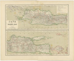 Mapa antiguo de Java, Madura y Bali - Cartografía colonial de las Indias Orientales Holandesas, 1884