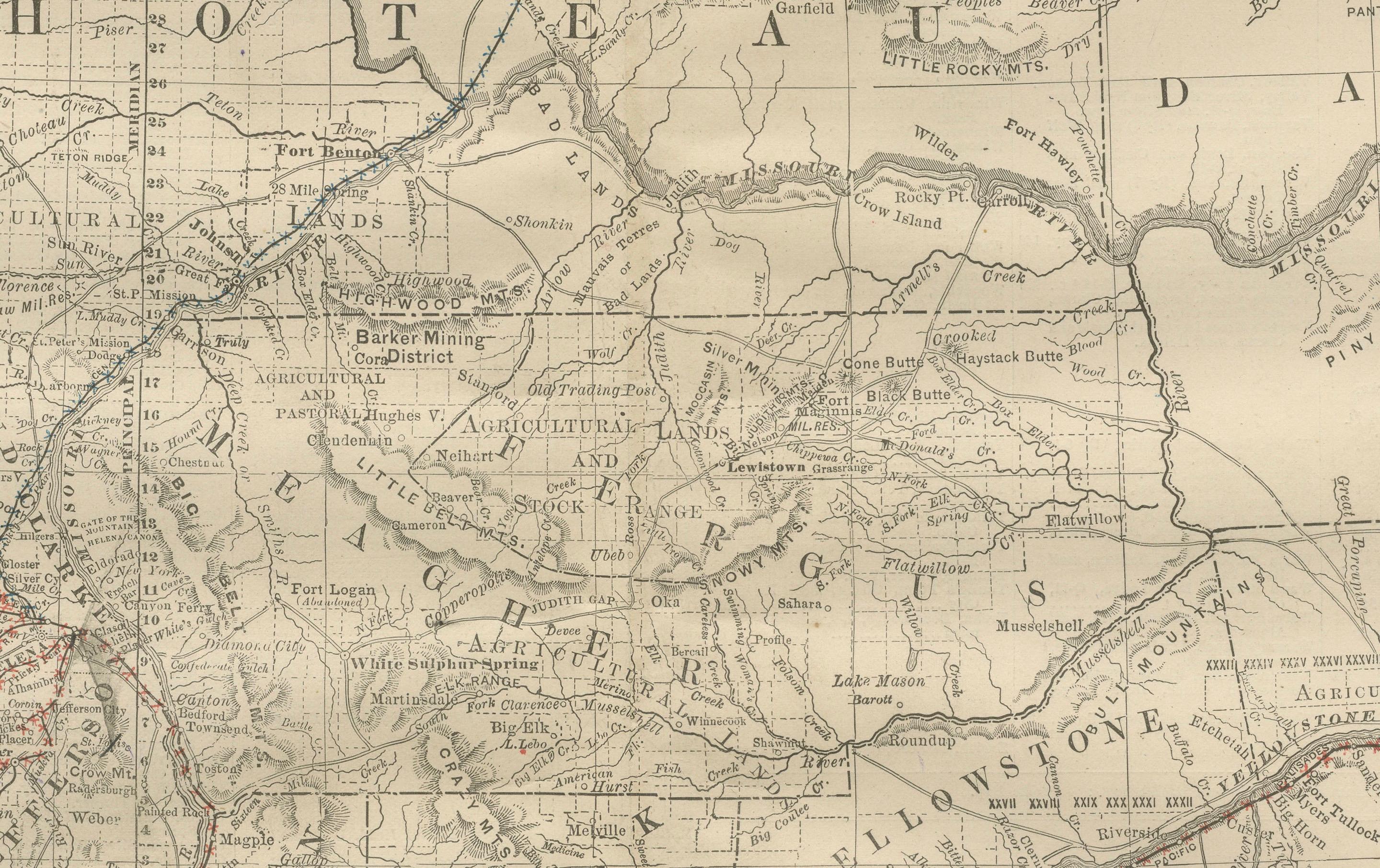 Engraved Old Map of Montana – Railroads, Indian Reservations & Frontier Settlements 1888 For Sale