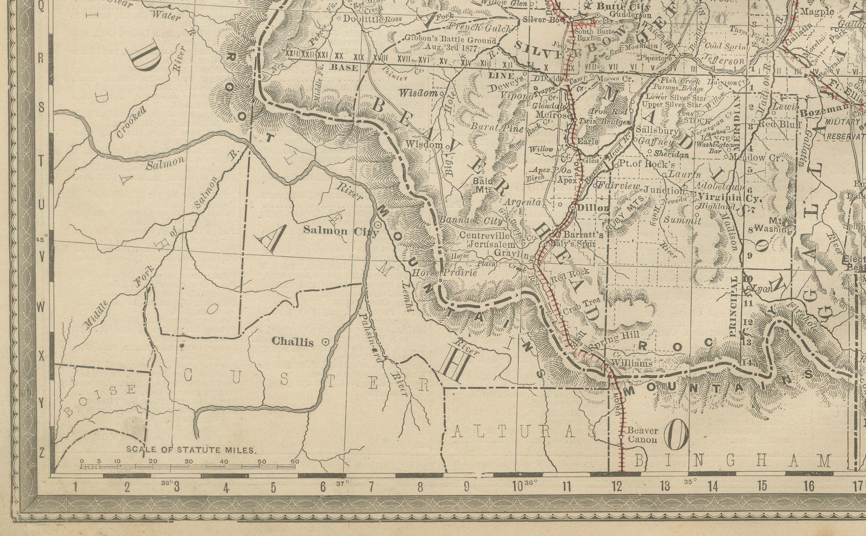 19th Century Old Map of Montana – Railroads, Indian Reservations & Frontier Settlements 1888 For Sale