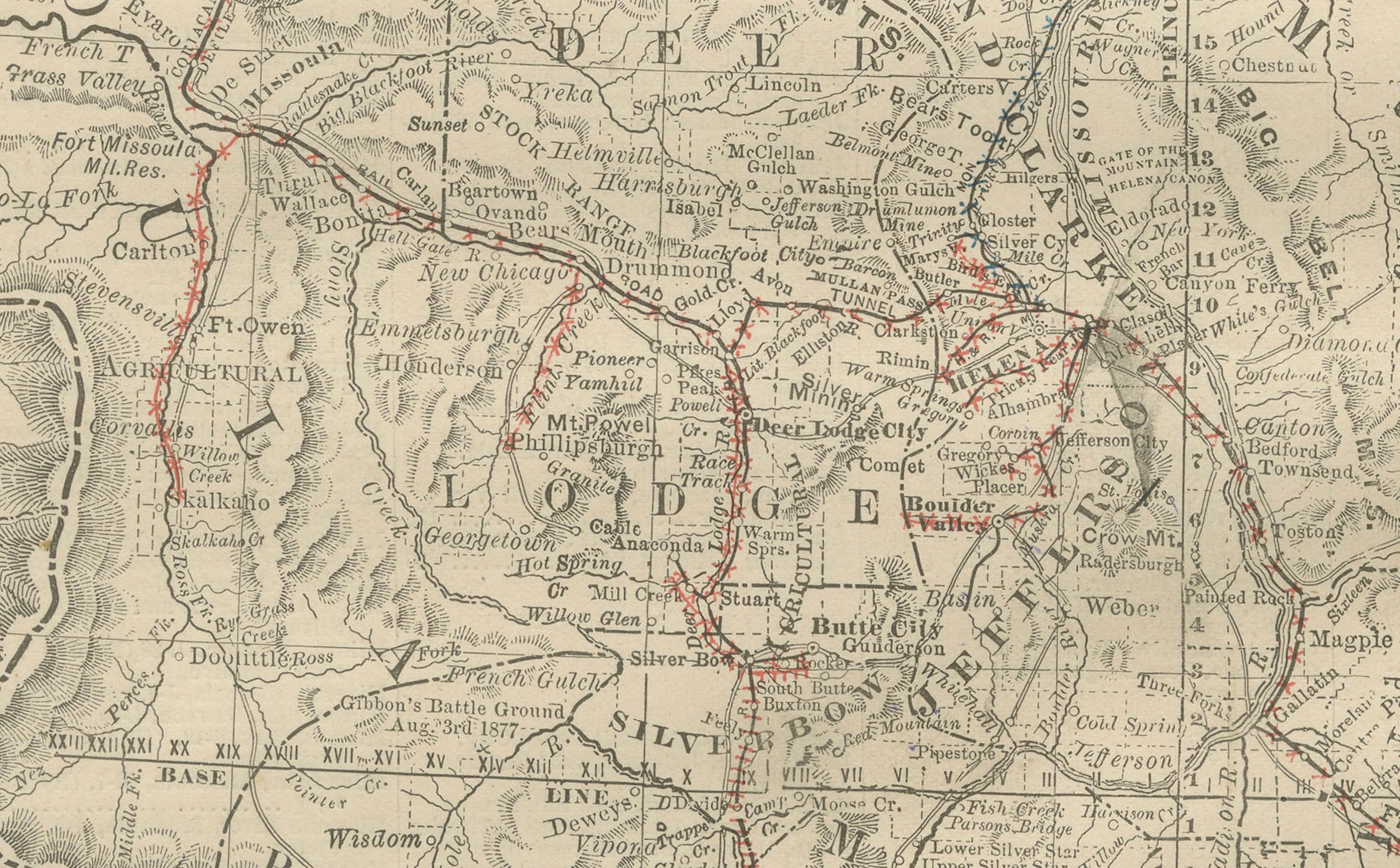 Old Map of Montana – Railroads, Indian Reservations & Frontier Settlements 1888 For Sale 1